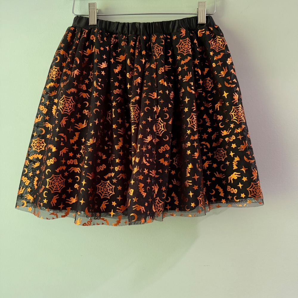 Wonder Nation Halloween Tulle Skirt Girls‎ L 10-12 Black Orange Excellent Spooky